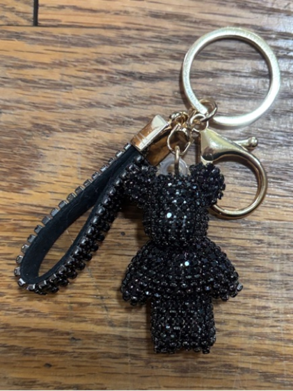 Black Rhinestone Bling Teddy Bear with Matching Strap and Gold Accents